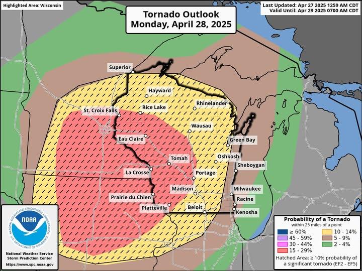 Severe weather chances on Monday April 28th